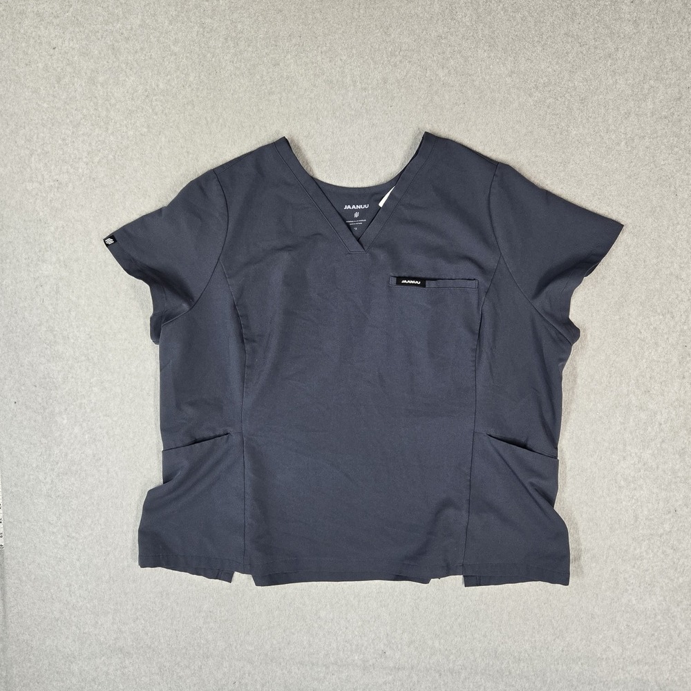 Jaanuu Women Scrub Top 1X Blue Magna V Neck W10005E Logo PO#573 Short Sleeve
